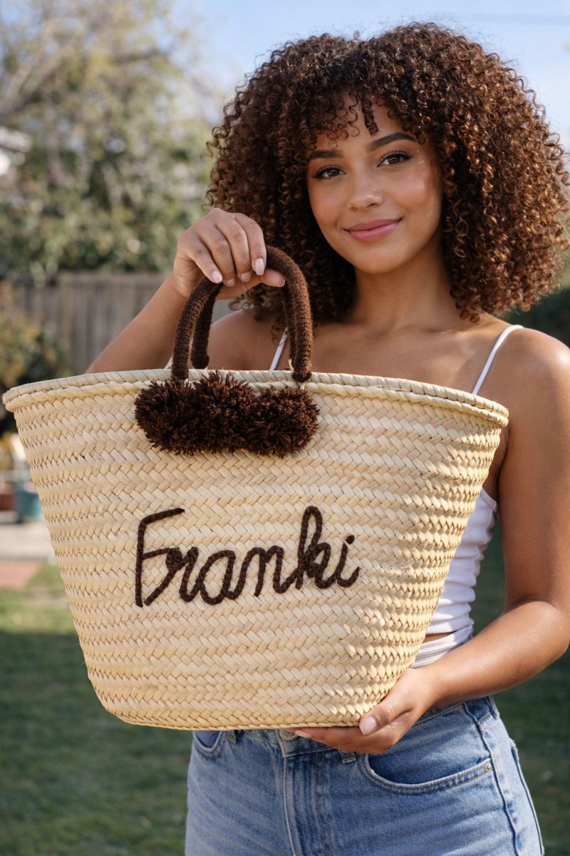Franki Resort Straw Bag with Pompoms display picture 2