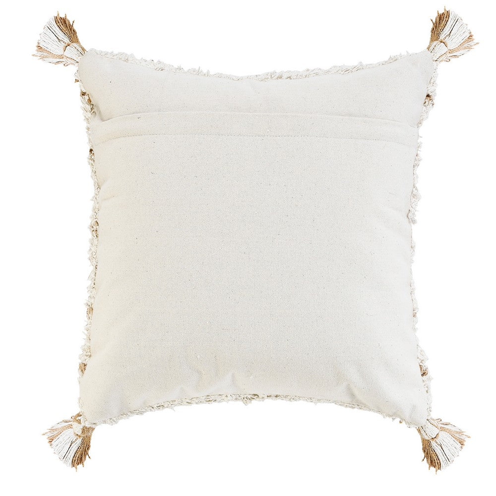 Boho-Chic Diamond Jute and Cotton Throw Pillow