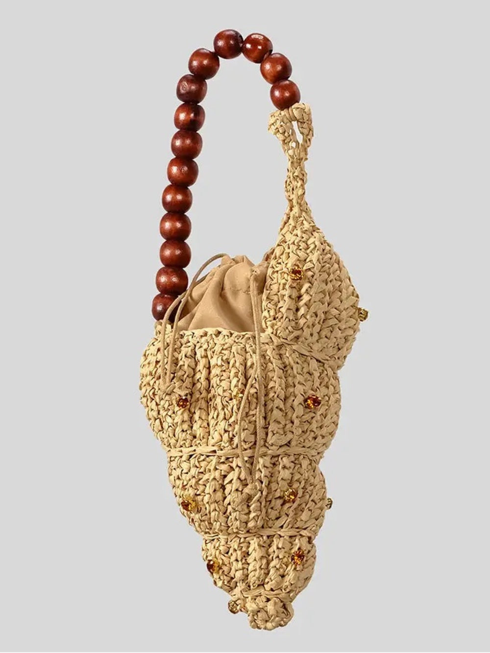 Franki Rhinestone Handwoven Seashell Raffia Handbag