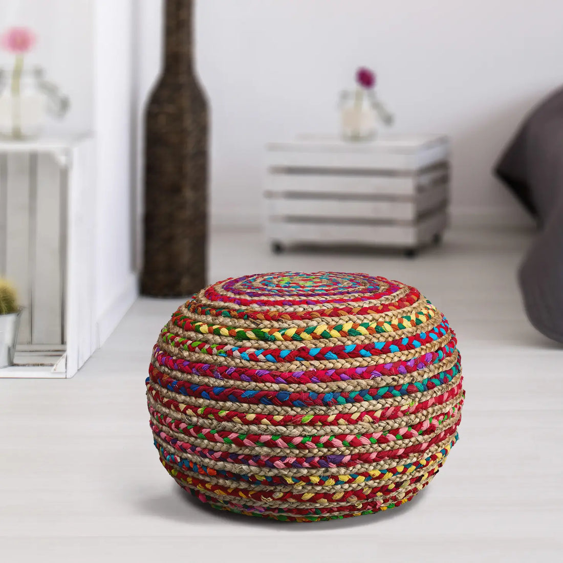 Recycled Natural Braided Pouf