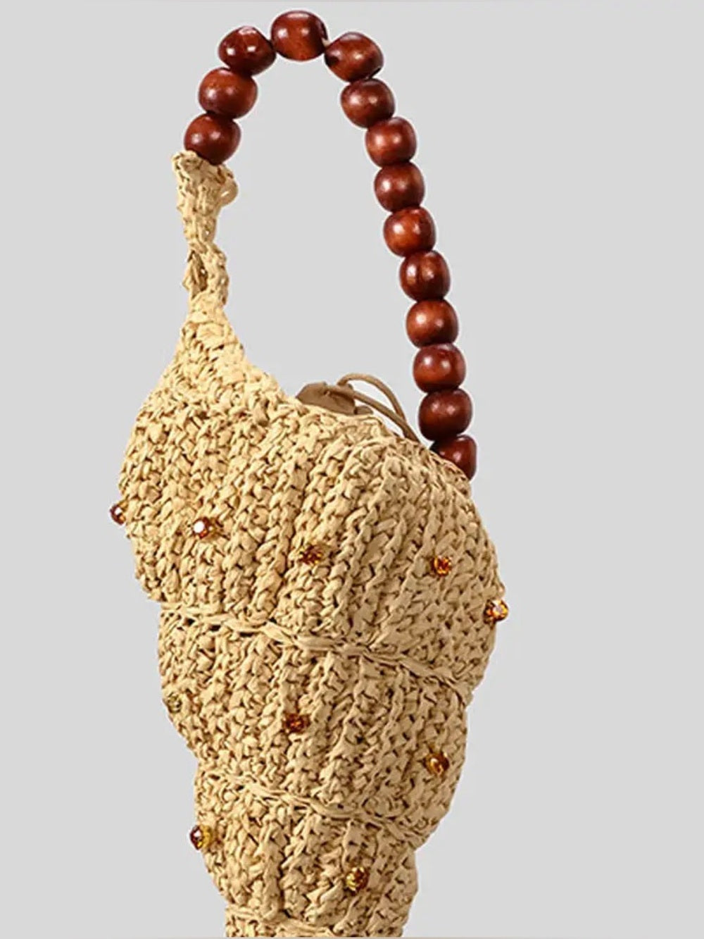 Franki Rhinestone Handwoven Seashell Raffia Handbag