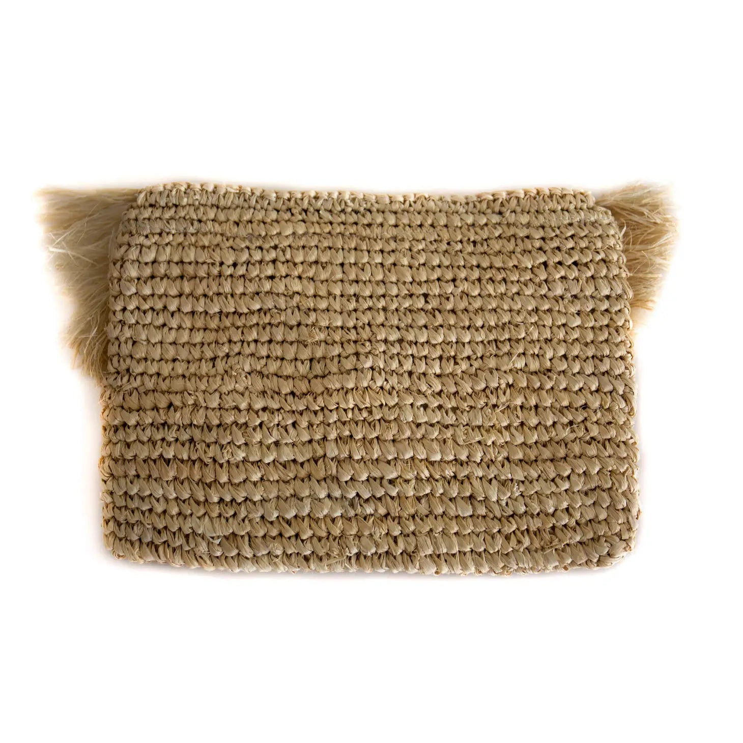 Half Moon Flap Raffia Clutch with Fringe